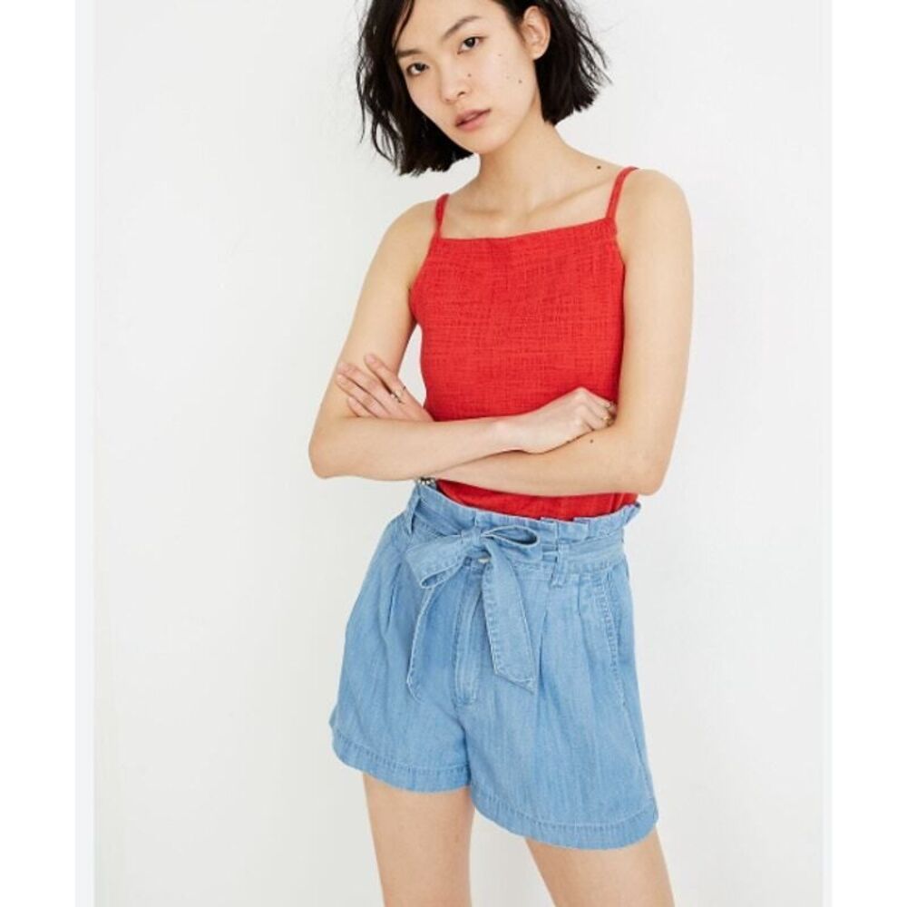 Madewell Denim Paperbag Shorts Womens Size 12 Blue Pleated Baggy Elastic Waist